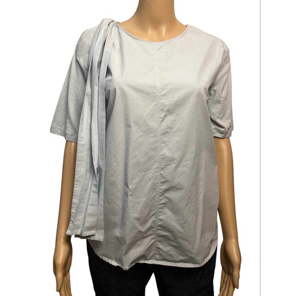 Sandro Paris blouse/t-shirt with shoulder tie bow detail 100% cotton blue sz S
